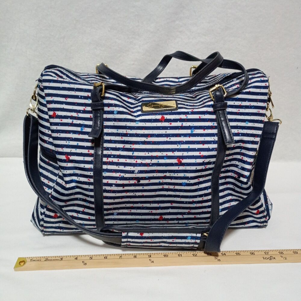 Jessica Simpson Large Weekender Bag Red White and Blue Gold Accents Zip Closure